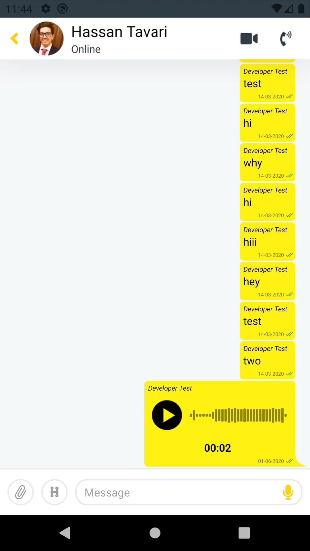 Screenshot of chat page in Android app