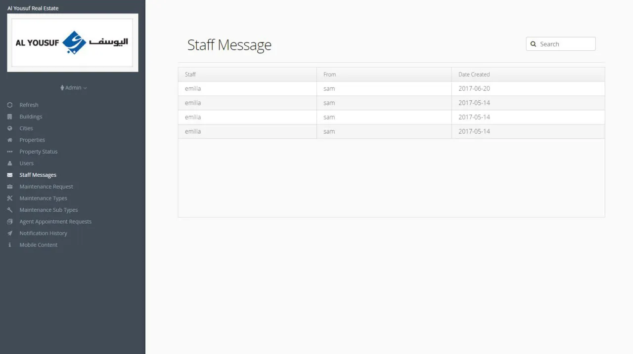 Screenshot of the backend web app